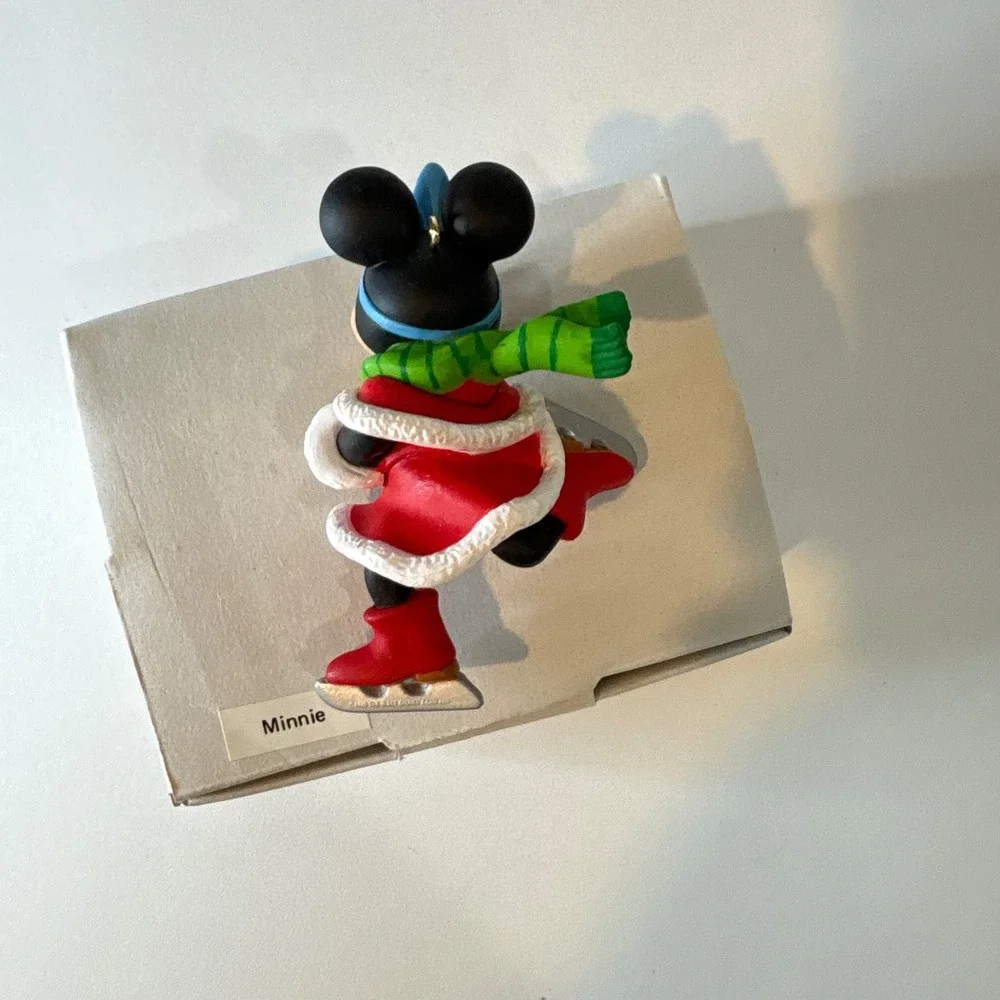 Disney Minnie Mouse Ice Skating Christmas Ornament with Original Box Red Green